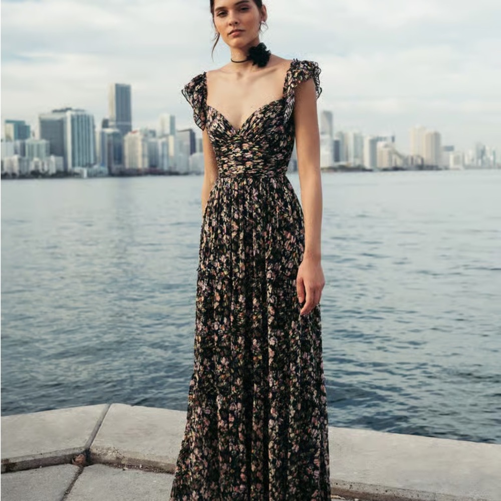 CLEARANCE ✨ Jenny Yoo Naia Black Floral Maxi Bridesmaid Dress Sz 14 Like New